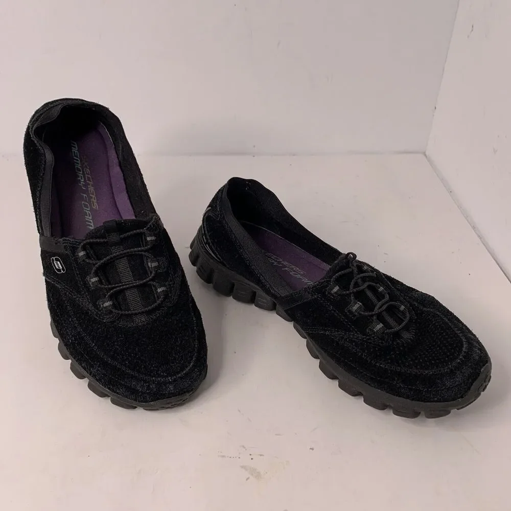 Skechers Womens 8 EZ Flex 2 Walking Sneakers Slip‎ On Flats 22660 Black Leather